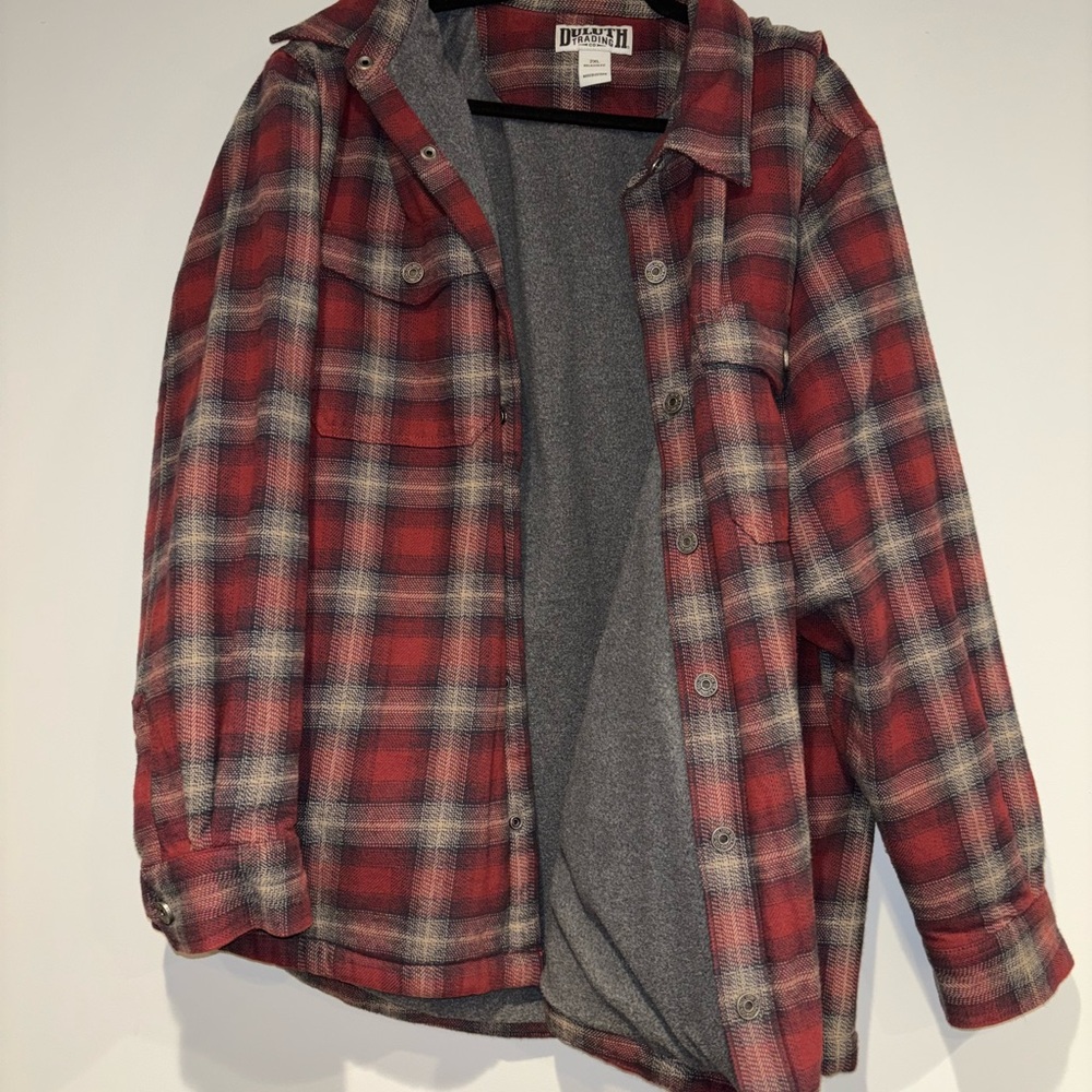 Duluth Trading Co Red and Gray Plaid Shirt Jacket XXL